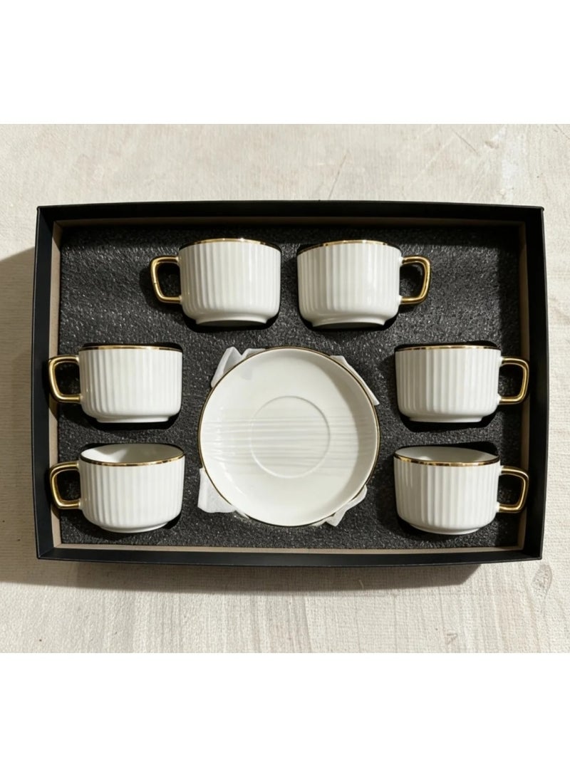 الواحة-TH طقم من 6 فناجين قهوة تركية فاخرة من البورسلين، بتصميم أنيق مطلي بالذهب، طقم فناجين إسبريسو عصري، هدية مثالية للمنزل، فناجين شاي سيراميك فاخرة بتصميم عربي أبيض وذهبي - Image 3